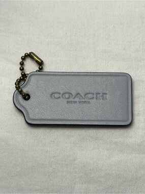 Coach Gray and BrownLeather Hang Tag with Brass Ball Chain